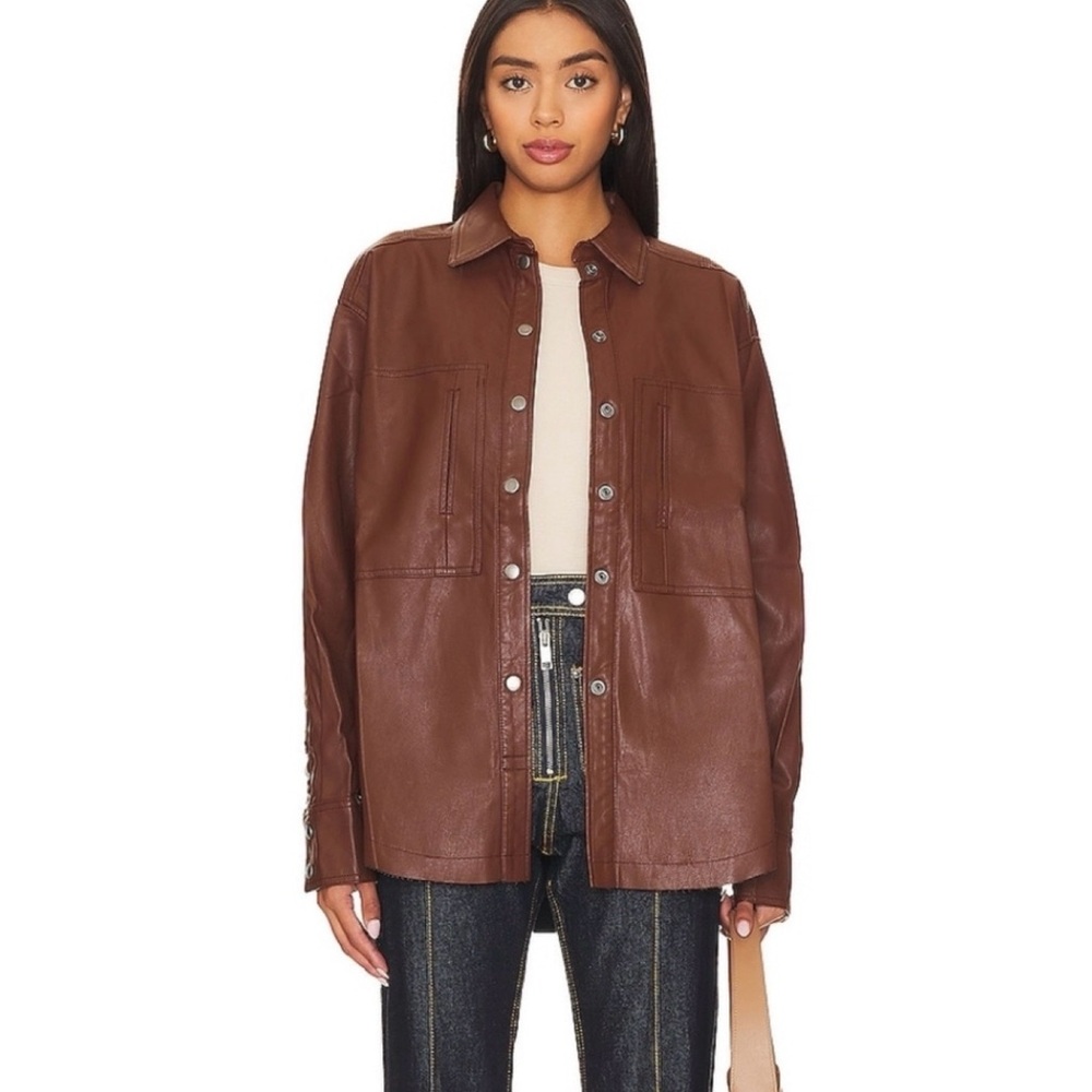 Free People We The Free Easy Rider Faux Leather Shacket Brown, M